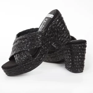 Calzaro Zuecos | Alpargatas | Sandalia zueco tacón ancho esparto 327 negro