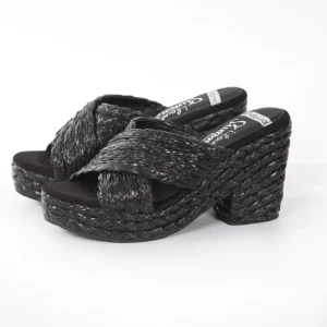 Calzaro Zuecos | Alpargatas | Sandalia zueco tacón ancho esparto 327 negro