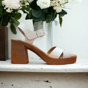 Calzaro Sandalias | Sandalias de Tacón 78045 Charol Blanco Hielo.