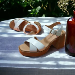 Calzaro Sandalias | Sandalias de Tacón 78045 Charol Blanco Hielo.