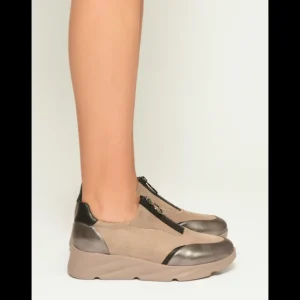 Calzaro Zapatos Con Cordones | Casual | Zapatillas Deportivas 494H864 Taupe y Gris con Cierre Cremallera