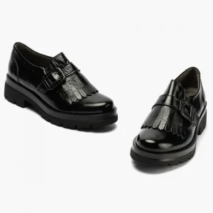 Calzaro Mocasines | Zapato Abotinado 10097 en Charol de Mujer en Color Negro.