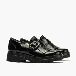 Calzaro Mocasines | Zapato Abotinado 10097 en Charol de Mujer en Color Negro.
