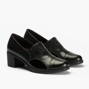 Calzaro Zapatos De Tac贸n | Confort | Zapato Abotinado con Lycra Tacón Clásico 1633 Lucido/Pithon/Charol Negro