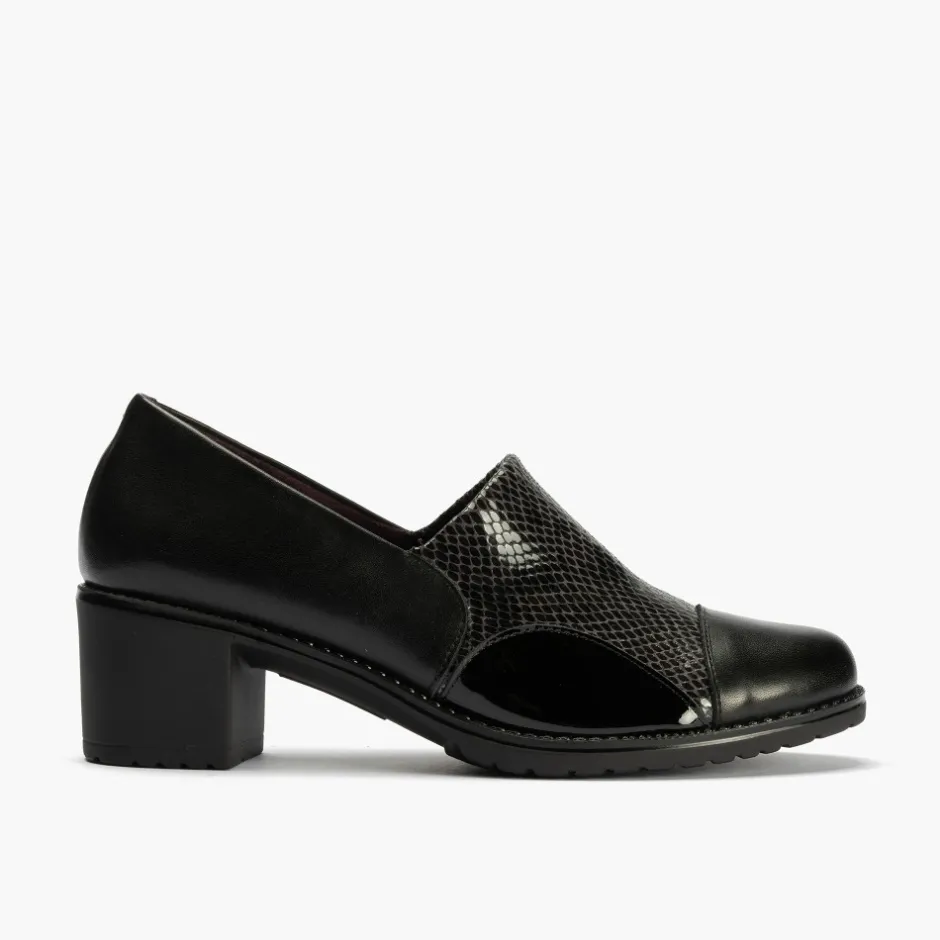 zapato_abotinado_con_lycr_1-2.webp Calzaro Zapatos De Tac贸n | Confort | Zapato Abotinado con Lycra Tacón Clásico 1633 Lucido/Pithon/Charol Negro