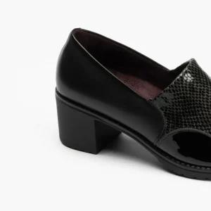 Calzaro Zapatos De Tac贸n | Confort | Zapato Abotinado con Lycra Tacón Clásico 1633 Lucido/Pithon/Charol Negro