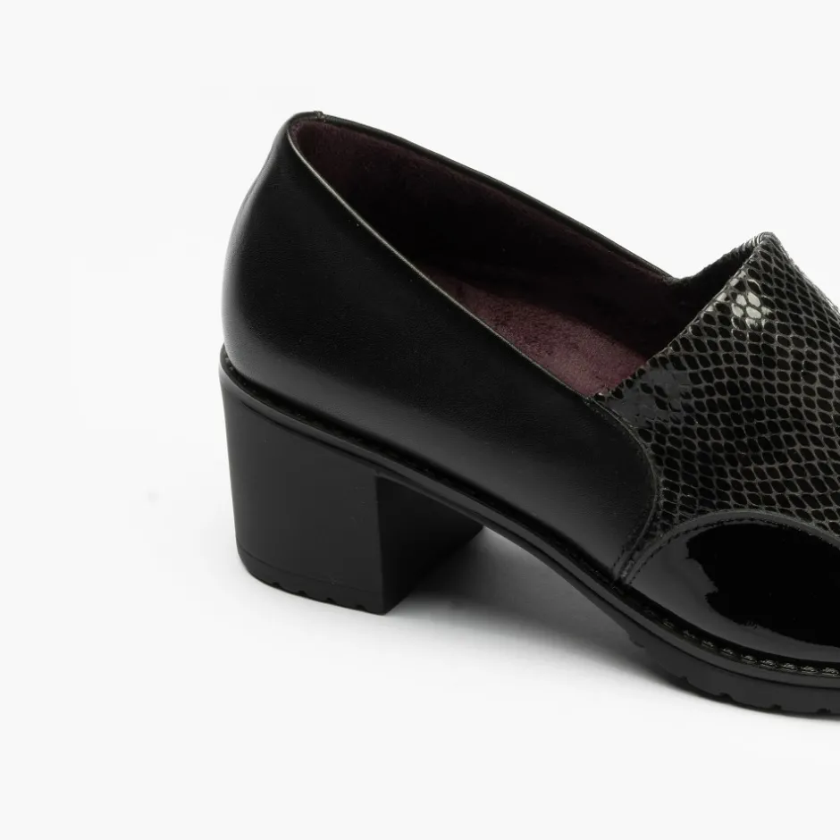 zapato_abotinado_con_lycr_2-2.webp Calzaro Zapatos De Tac贸n | Confort | Zapato Abotinado con Lycra Tacón Clásico 1633 Lucido/Pithon/Charol Negro