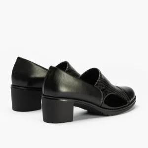 Calzaro Zapatos De Tac贸n | Confort | Zapato Abotinado con Lycra Tacón Clásico 1633 Lucido/Pithon/Charol Negro