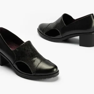 Calzaro Zapatos De Tac贸n | Confort | Zapato Abotinado con Lycra Tacón Clásico 1633 Lucido/Pithon/Charol Negro