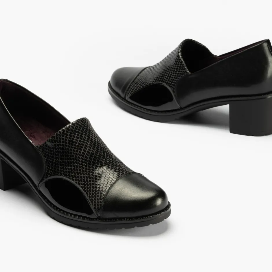 zapato_abotinado_con_lycr_4-2.webp Calzaro Zapatos De Tac贸n | Confort | Zapato Abotinado con Lycra Tacón Clásico 1633 Lucido/Pithon/Charol Negro