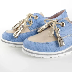 Calzaro Zapatos Con Cordones | Mocasines | Zapato Cordones Angela-Oro Azul Celeste y Taupe.