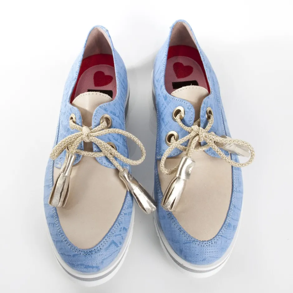 zapato_cordones_angelaoro_2.webp Calzaro Zapatos Con Cordones | Mocasines | Zapato Cordones Angela-Oro Azul Celeste y Taupe.