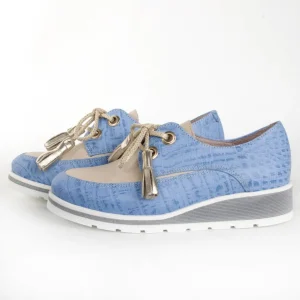 Calzaro Zapatos Con Cordones | Mocasines | Zapato Cordones Angela-Oro Azul Celeste y Taupe.