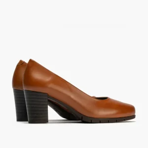 Calzaro Confort | Zapato de Salón 100 Tacón Alto Tapas Marrón Claro Cuero.