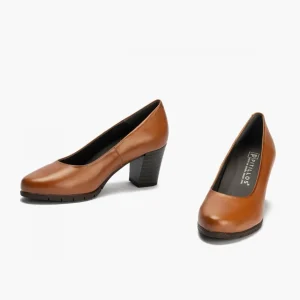 Calzaro Confort | Zapato de Salón 100 Tacón Alto Tapas Marrón Claro Cuero.