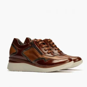 Calzaro Deportivas | Confort | Zapato Deportivo Charol con Cremallera para Mujer 10210 color Cuero.