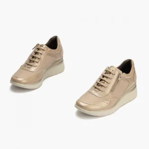Calzaro Deportivas | Confort | Zapato Deportivo Charol con Cremallera para Mujer 10210 Color Piedra.