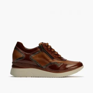Calzaro Deportivas | Confort | Zapato Deportivo Charol con Cremallera para Mujer 10210 color Cuero.