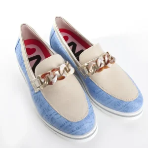 Calzaro Mocasines | Zapato Mocasín Noelia Carey Cadena Celeste y Taupe.