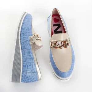 Calzaro Mocasines | Zapato Mocasín Noelia Carey Cadena Celeste y Taupe.