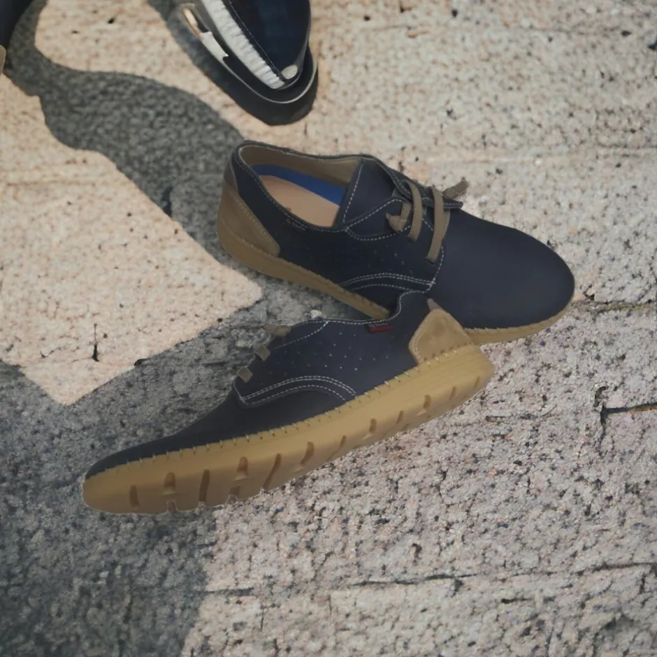 zapato_nobuck__azul_marin_1.webp Calzaro Zapatos Con Cordones | Zapato Nobuck 4092 Azul Marino Cordones Elásticos
