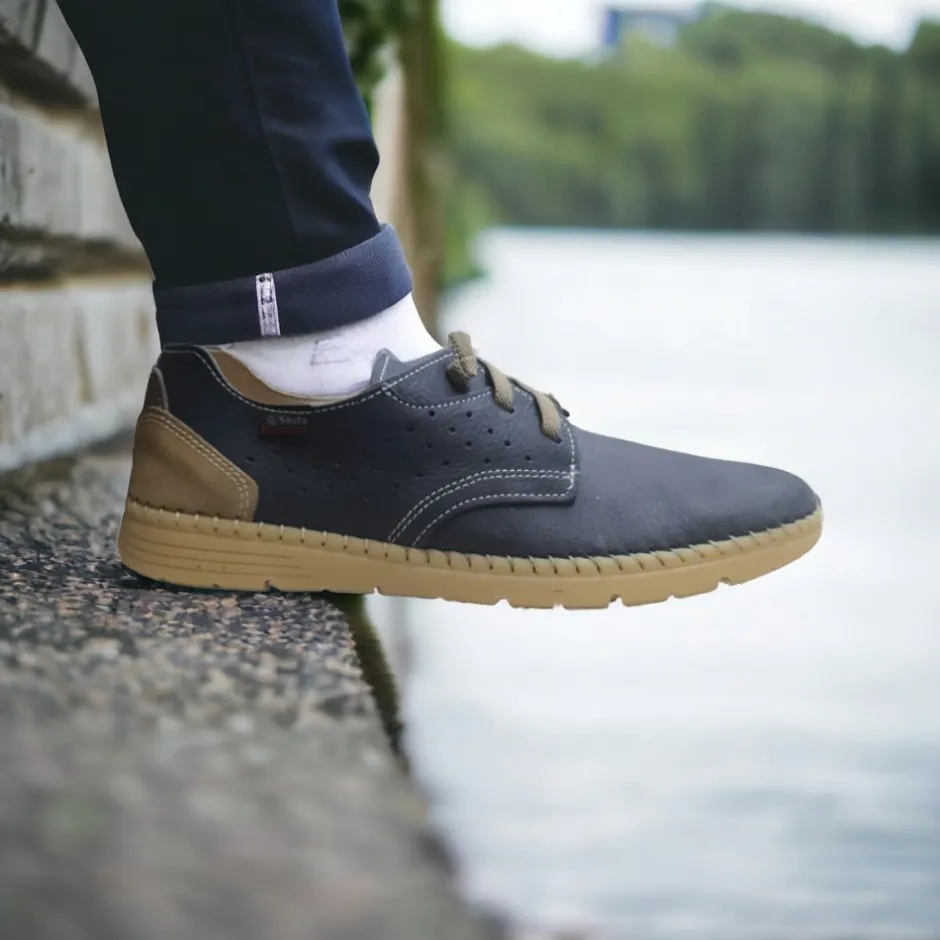 zapato_nobuck__azul_marin_2.webp Calzaro Zapatos Con Cordones | Zapato Nobuck 4092 Azul Marino Cordones Elásticos