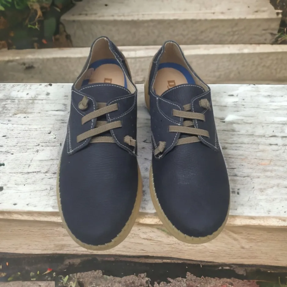 zapato_nobuck__azul_marin_3.webp Calzaro Zapatos Con Cordones | Zapato Nobuck 4092 Azul Marino Cordones Elásticos