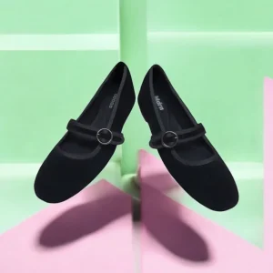 Calzaro Zapatos De Tac贸n | Bailarinas | Zapato Plano Con Una Pulsera Ancha 535 Negro.