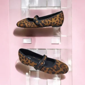 Calzaro Zapatos De Tac贸n | Bailarinas | Zapato Plano Con Una Pulsera Ancha 535 Leopardo.