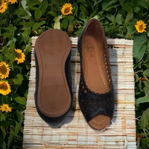 Calzaro Bailarinas | Sandalias | Zapato Salón Piel 24497 Despuntado Laser Negro.