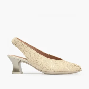 Calzaro Zapatos De Tac贸n | Zapatos de Salón de Mujer Destalonado 5750 en Piel y Tacón Embudo Dorado.