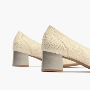 Calzaro Zapatos De Tac贸n | Zapatos de Salón de Mujer de Piel 5720 con Ribete Elástico con Tacón Medio Oro