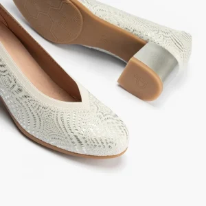 Calzaro Zapatos De Tac贸n | Zapatos de Salón de Mujer de Piel con Ribete Elástico 5720 con Tacón Medio Plata