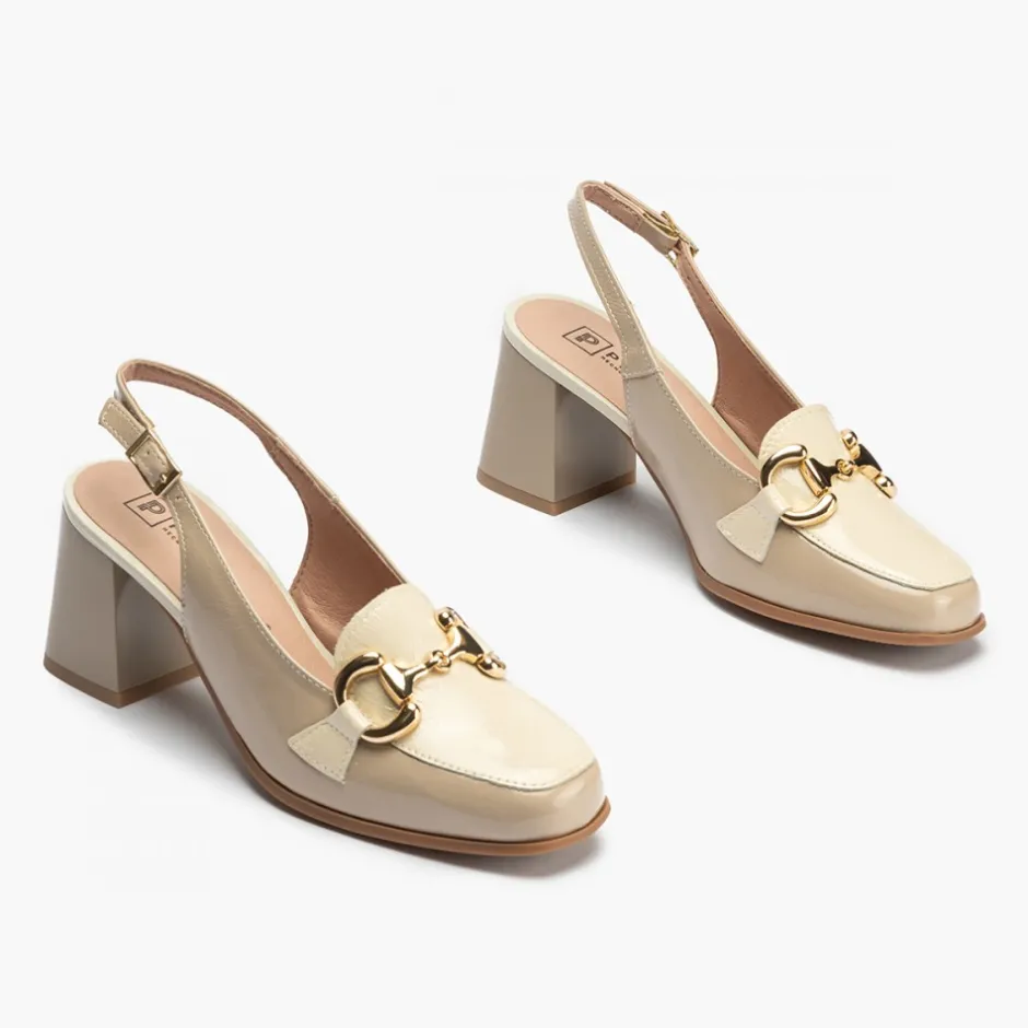 zapatos_de_saln_de_mujer__1-7.webp Calzaro Zapatos De Tac贸n | Zapatos de Salón de Mujer 5795 Destalonado en Piel Charol con Adorno Hebilla Metálica y Tacón Bloque Beige.