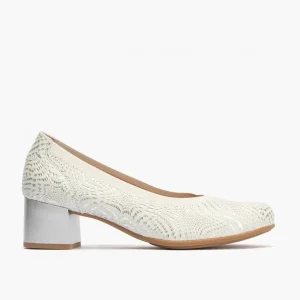 Calzaro Zapatos De Tac贸n | Zapatos de Salón de Mujer de Piel con Ribete Elástico 5720 con Tacón Medio Plata