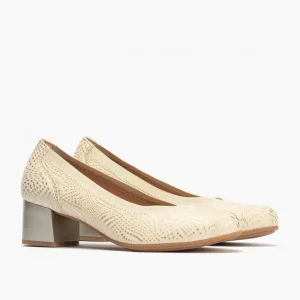 Calzaro Zapatos De Tac贸n | Zapatos de Salón de Mujer de Piel 5720 con Ribete Elástico con Tacón Medio Oro