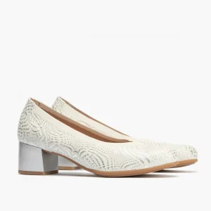 Calzaro Zapatos De Tac贸n | Zapatos de Salón de Mujer de Piel con Ribete Elástico 5720 con Tacón Medio Plata