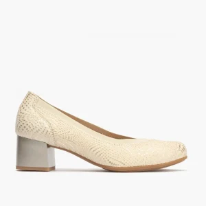 Calzaro Zapatos De Tac贸n | Zapatos de Salón de Mujer de Piel 5720 con Ribete Elástico con Tacón Medio Oro