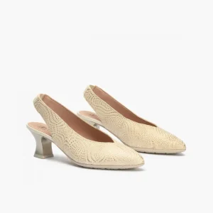 Calzaro Zapatos De Tac贸n | Zapatos de Salón de Mujer Destalonado 5750 en Piel y Tacón Embudo Dorado.