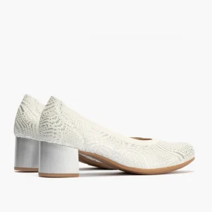 Calzaro Zapatos De Tac贸n | Zapatos de Salón de Mujer de Piel con Ribete Elástico 5720 con Tacón Medio Plata