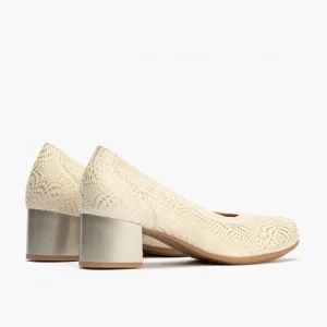 Calzaro Zapatos De Tac贸n | Zapatos de Salón de Mujer de Piel 5720 con Ribete Elástico con Tacón Medio Oro
