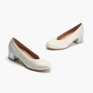 Calzaro Zapatos De Tac贸n | Zapatos de Salón de Mujer de Piel con Ribete Elástico 5720 con Tacón Medio Plata