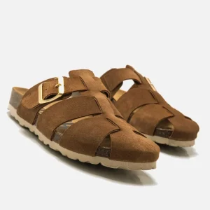 Calzaro Zuecos | Sandalias Bios | Zueco 59375 Liliane Serraje Marrón Avellana .