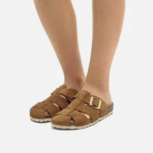 Calzaro Zuecos | Sandalias Bios | Zueco 59375 Liliane Serraje Marrón Avellana .