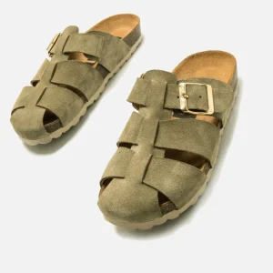 Calzaro Zuecos | Sandalias Bios | Zueco 59375 Liliane Serraje Verde Kaki .