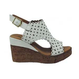 Calzaro Sandalias | Zueco Piel Cuña 23401 Laser Blanco .