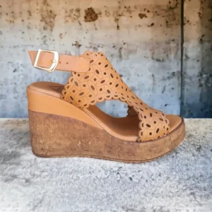 Calzaro Sandalias | Zueco Piel Cuña 23401 Laser Cuero.