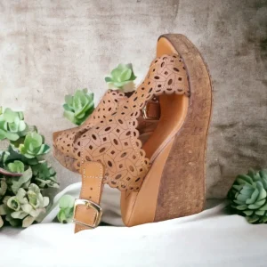 Calzaro Sandalias | Zueco Piel Cuña 23401 Laser Cuero.