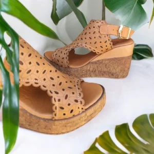 Calzaro Sandalias | Zueco Piel Cuña 23401 Laser Cuero.