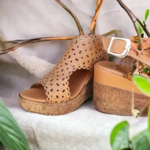 Calzaro Sandalias | Zueco Piel Cuña 23401 Laser Cuero.